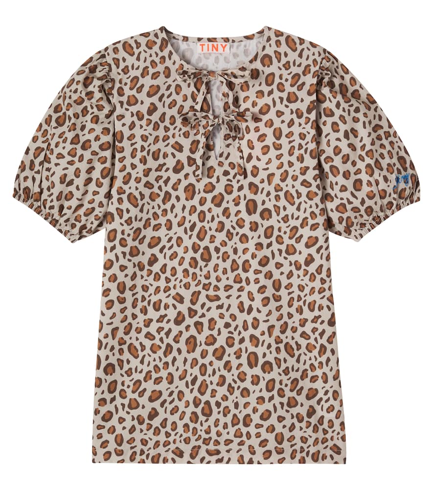 Bow-detail leopard-print cotton dress