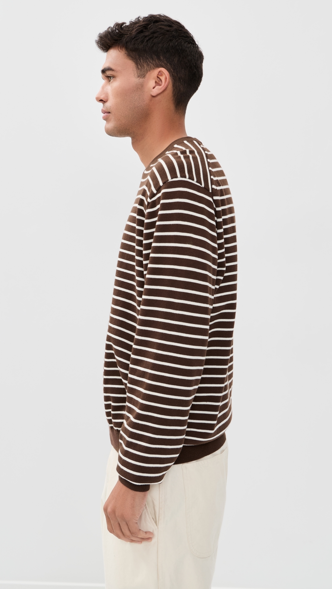 Core Cotton Long Sleeve Crew Sweater Dark Mocha Stripe