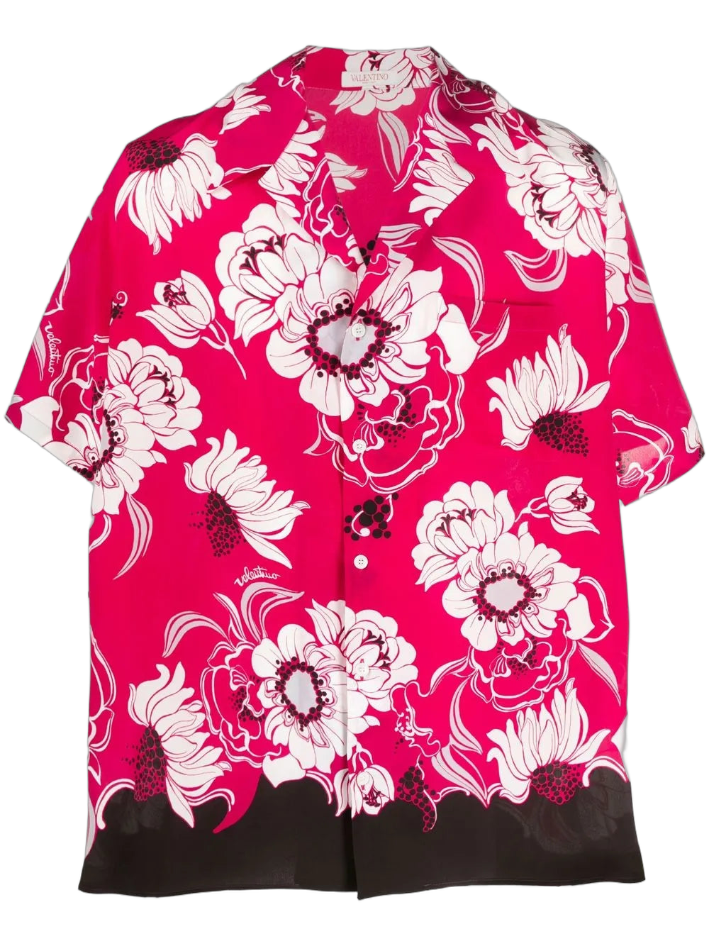 Floral-Print Silk Shirt — Pink