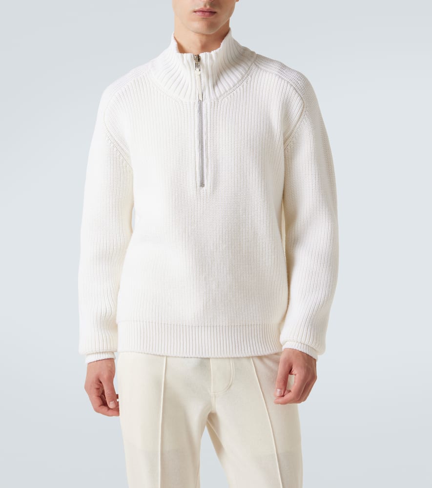 Ribbed-knit wool half-zip sweater