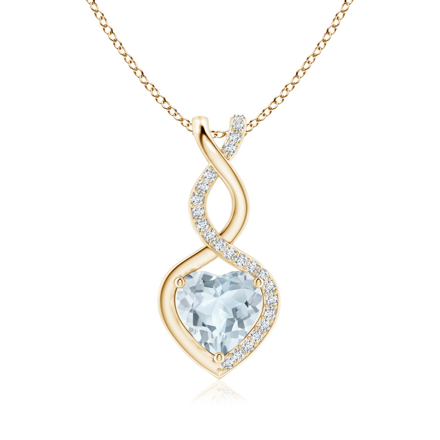 Angara 1.4 Carats Heart-Shaped Aquamarine Infinity Pendant with Diamond Accents in 14K Yellow Gold