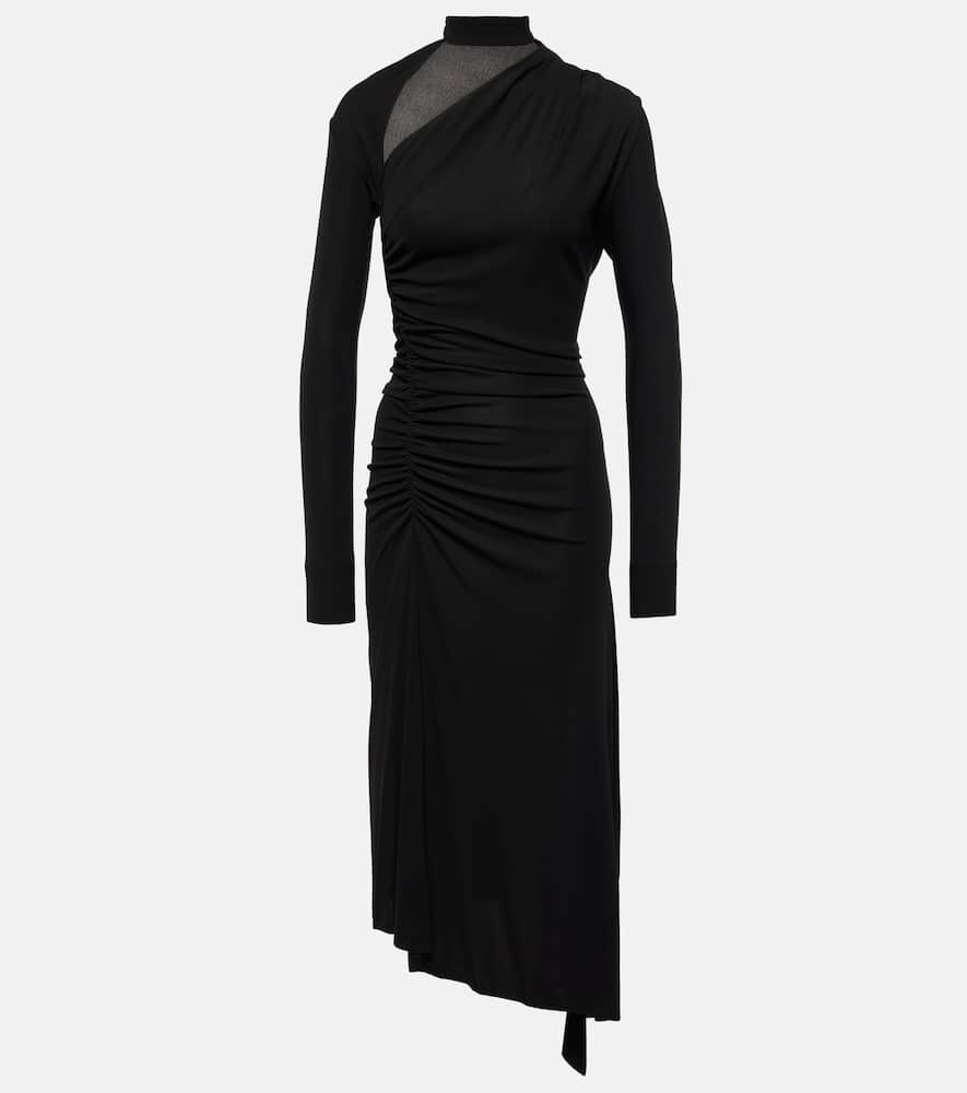 Asymmetric ruched midi dress