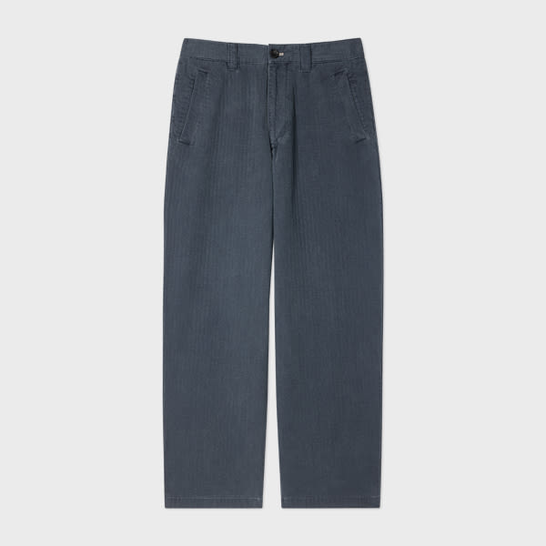 Washed Indigo Self-Quilted Cotton Trousers Blue