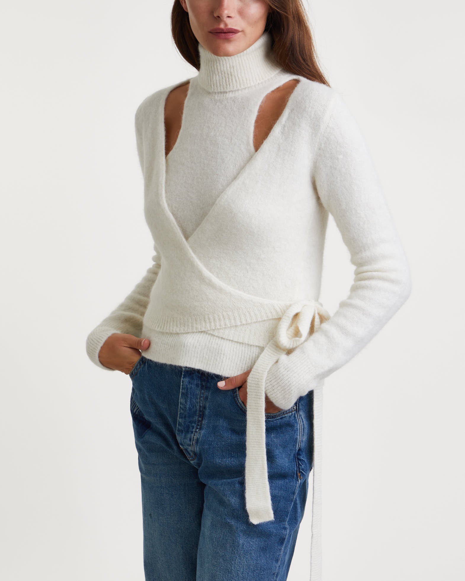 Ganni Blouse Brushed Alpaca Wrap Egret