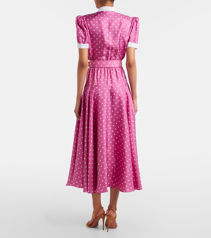 Belted polka-dot silk twill midi dress