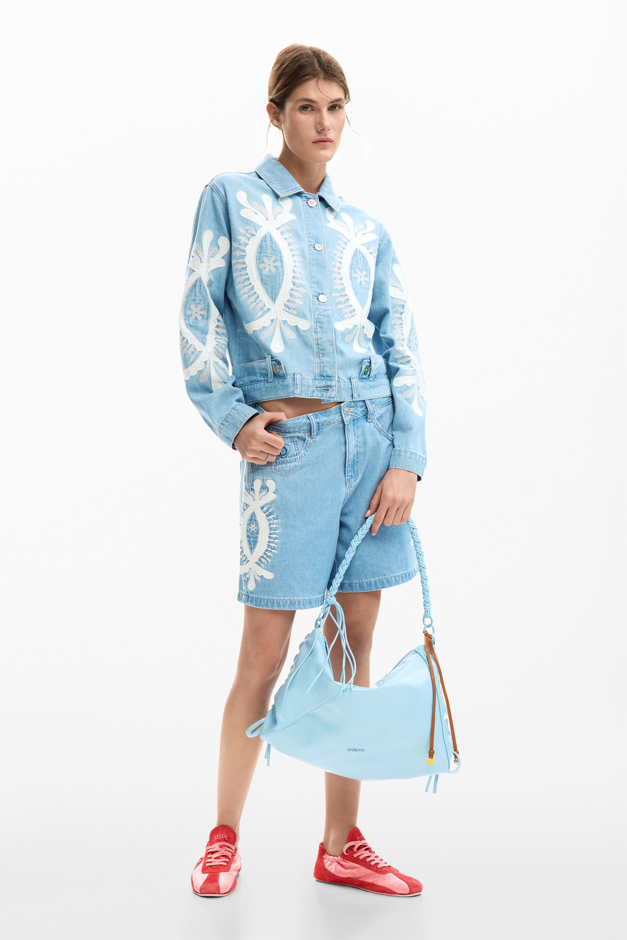 Denim Bermuda shorts with embroidery
