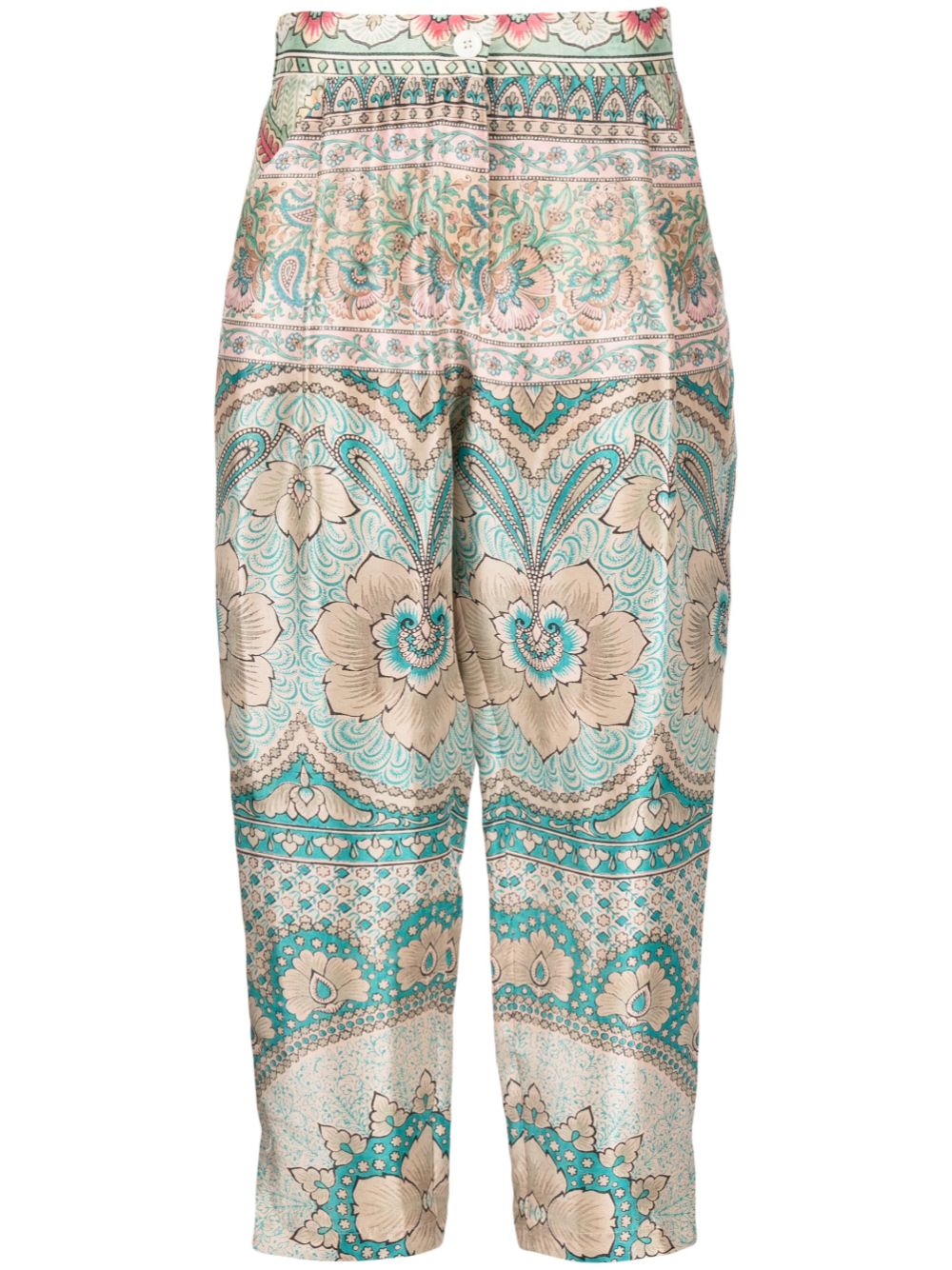 Graphic-print cropped silk trousers - Neutrals