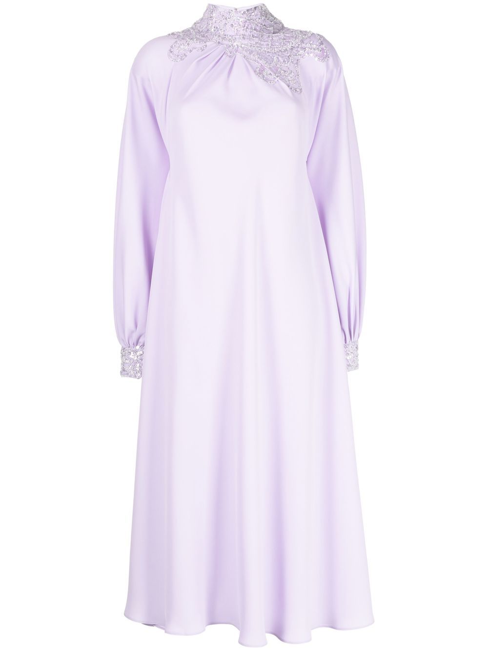 Embroidered high-neck midi dress - Purple