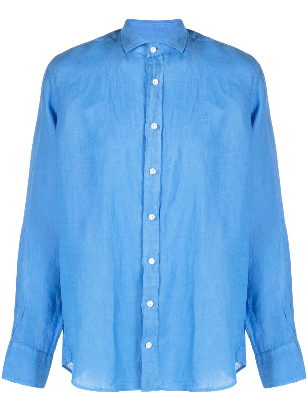 Logo-embroidered linen shirt - Blue