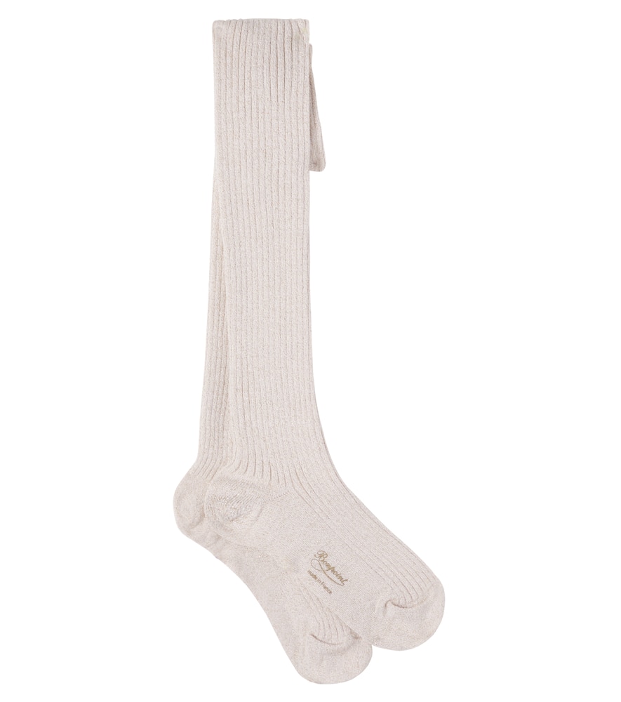 Cotton-blend lamé knee-high tights