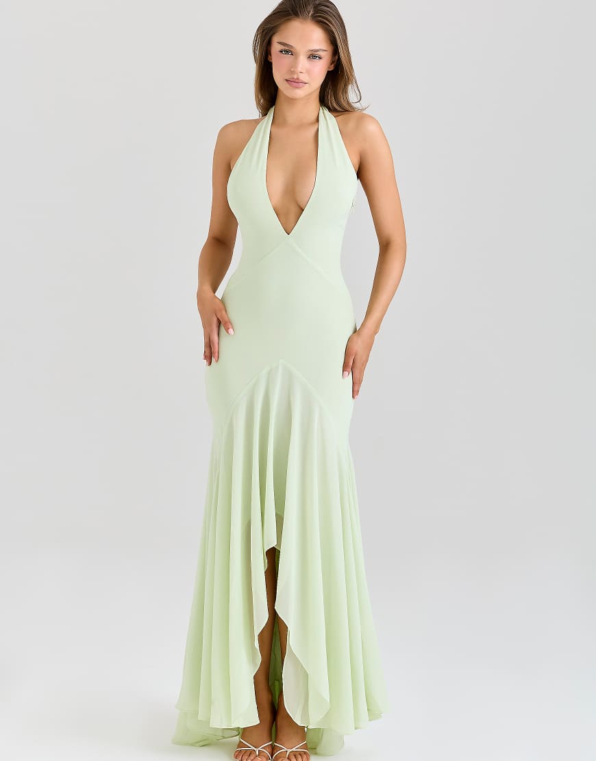 Tamara pistachio georgette draped midi dress in pistachio-Green