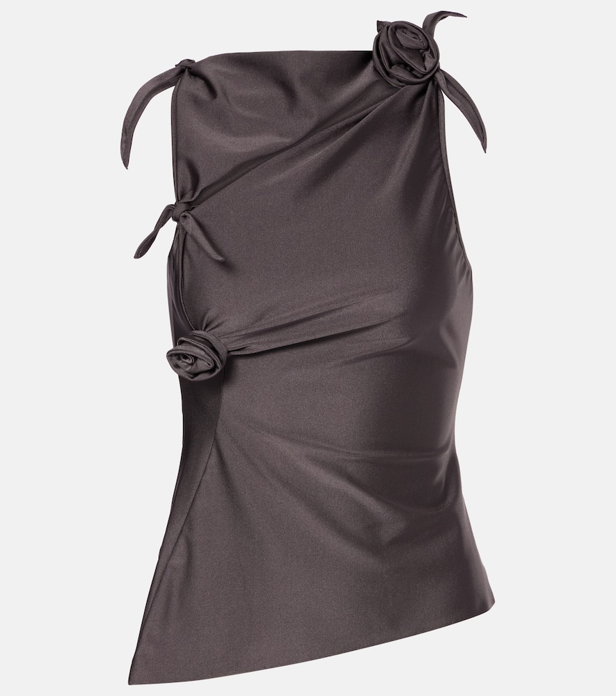Floral-appliqué satin top