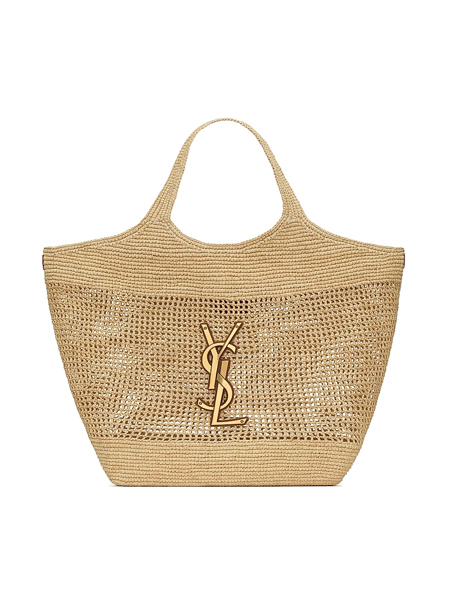 Women's Icare Tote Bag in Raffia - Naturel And Brown Gold