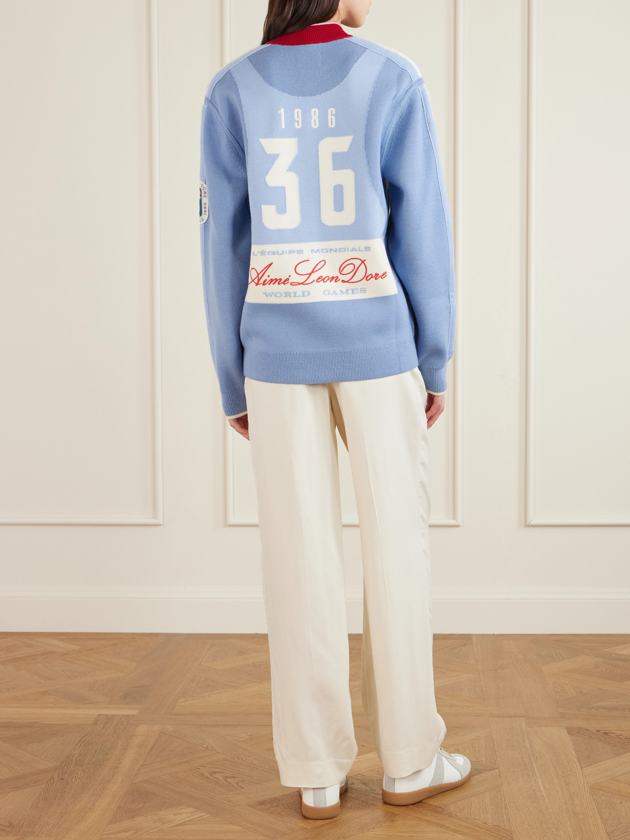 Jacquard-knit Wool Zip-up Cardigan - Blue