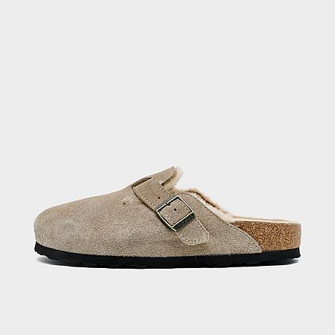 Women's Boston Shearling Suede Leather Clogs in Taupe