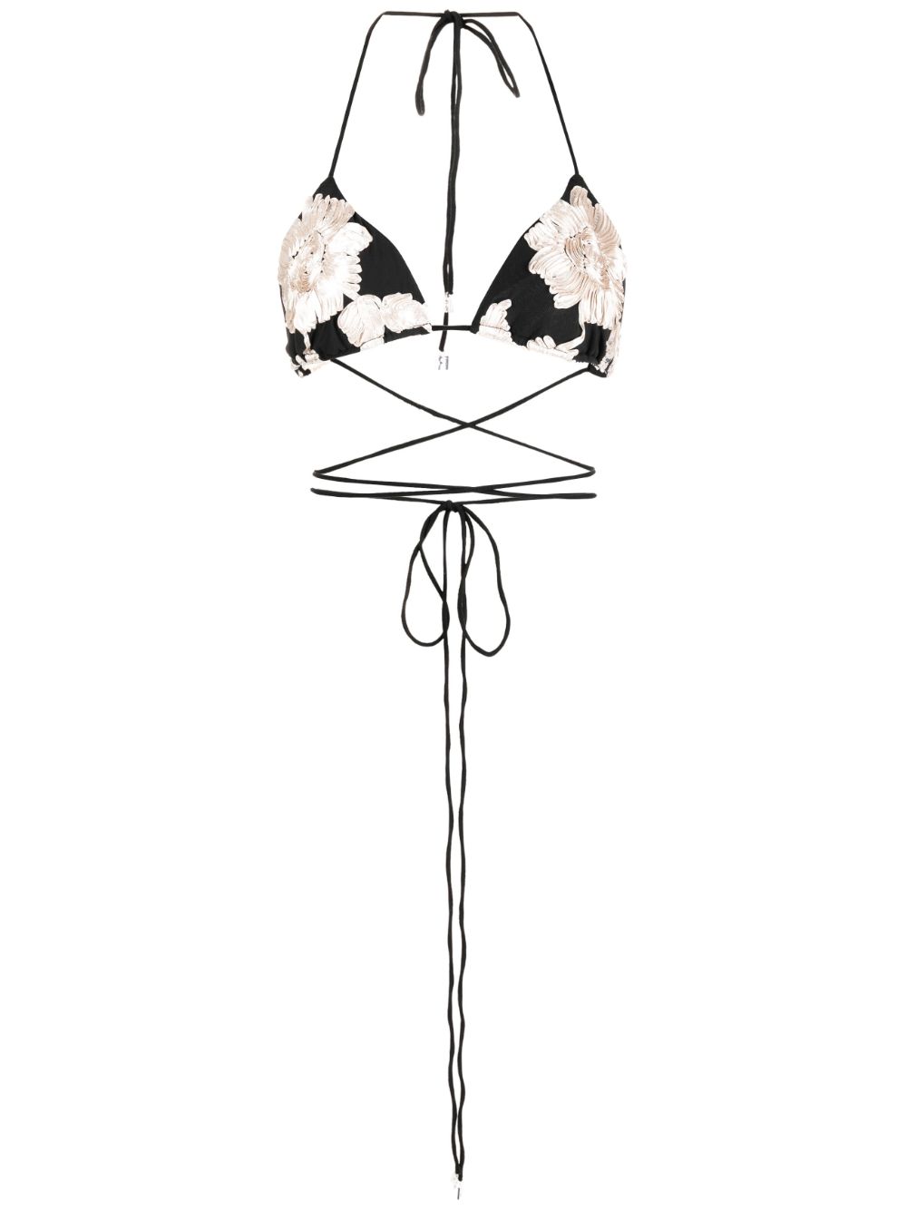 Floral-embroidered halterneck bra top - Neutrals