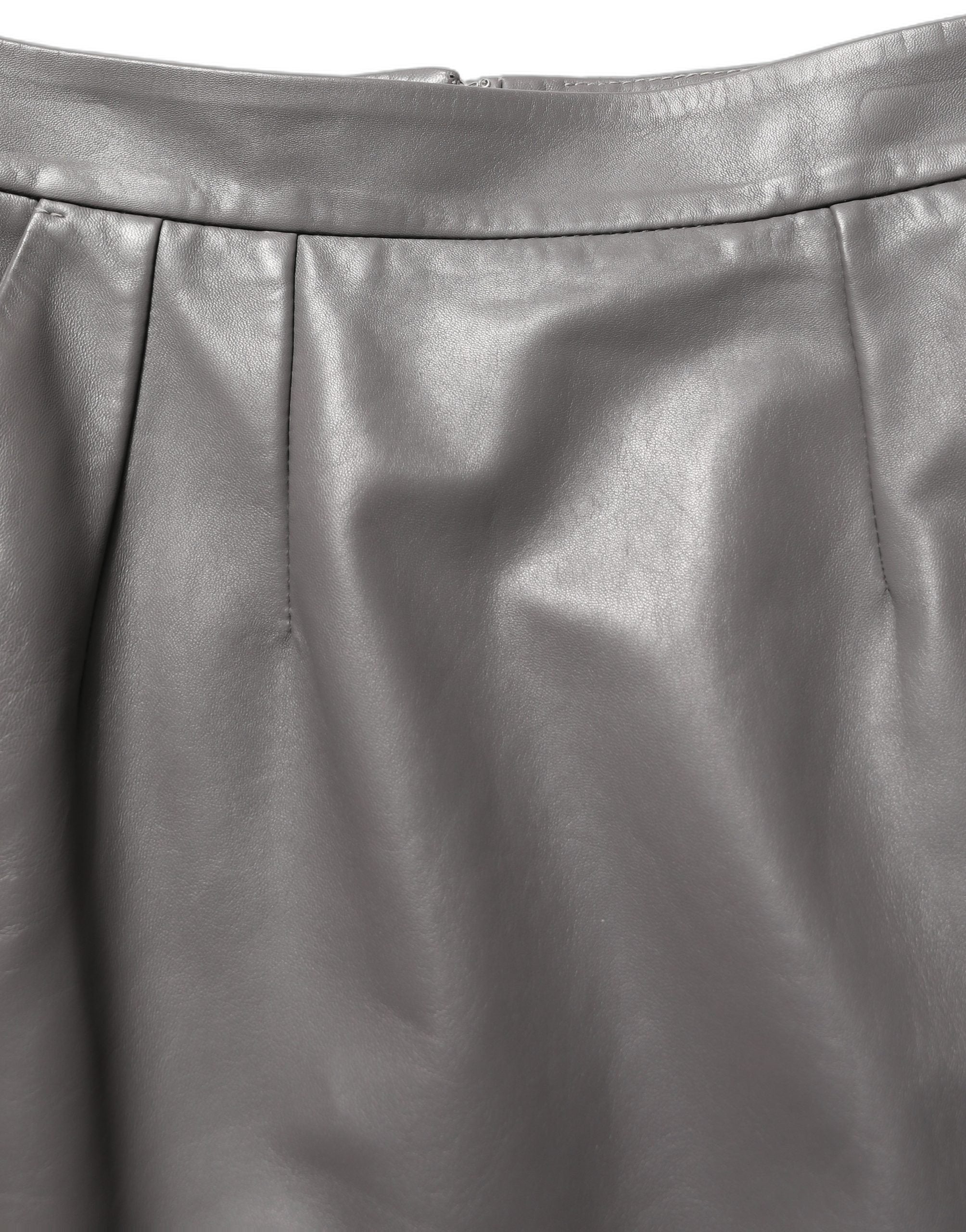 Leather High-Waist Pencil Cut Skirt — Gray