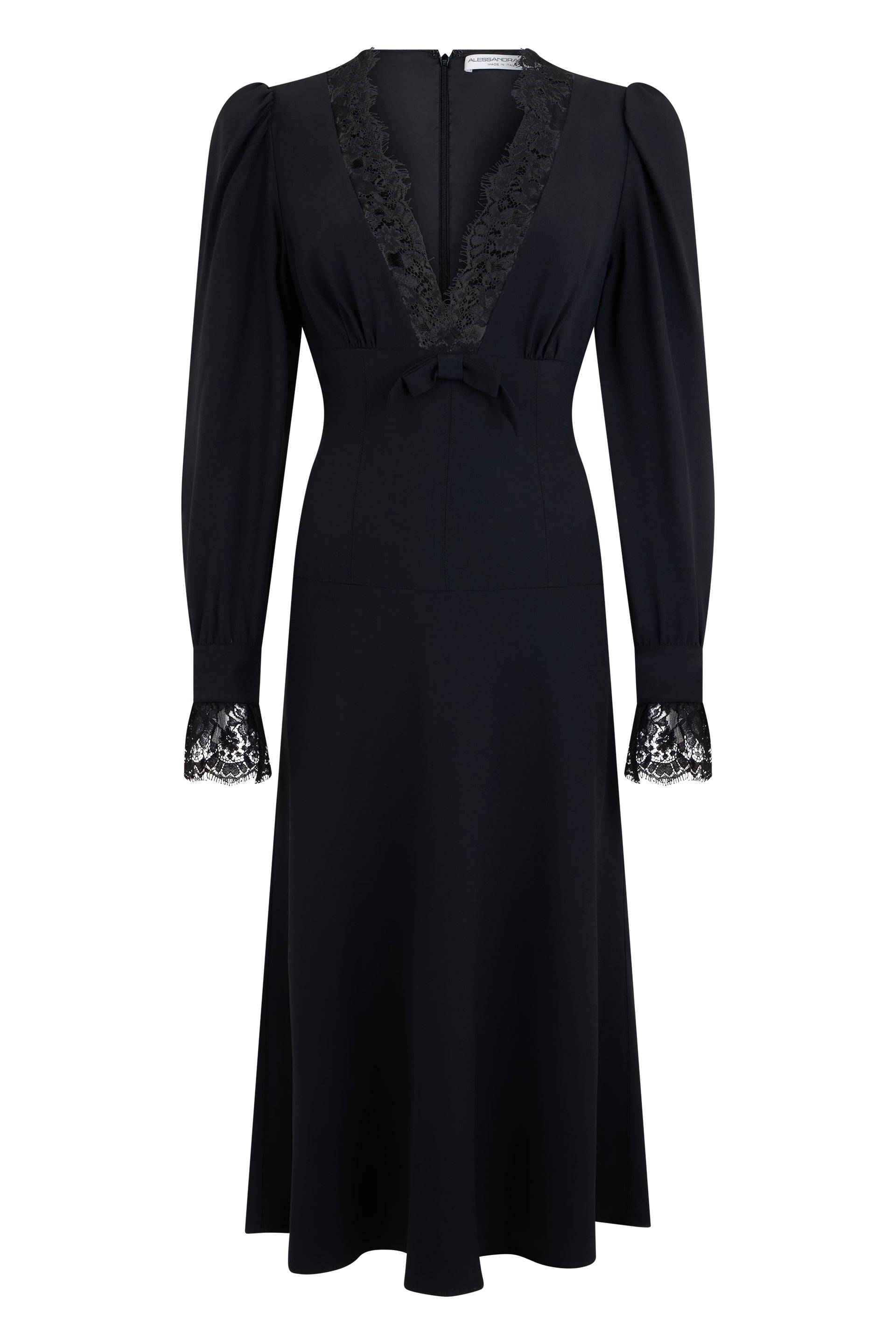 Elegant V-Neck Midi Dress with Lace Detail for Spring/Summer 2025