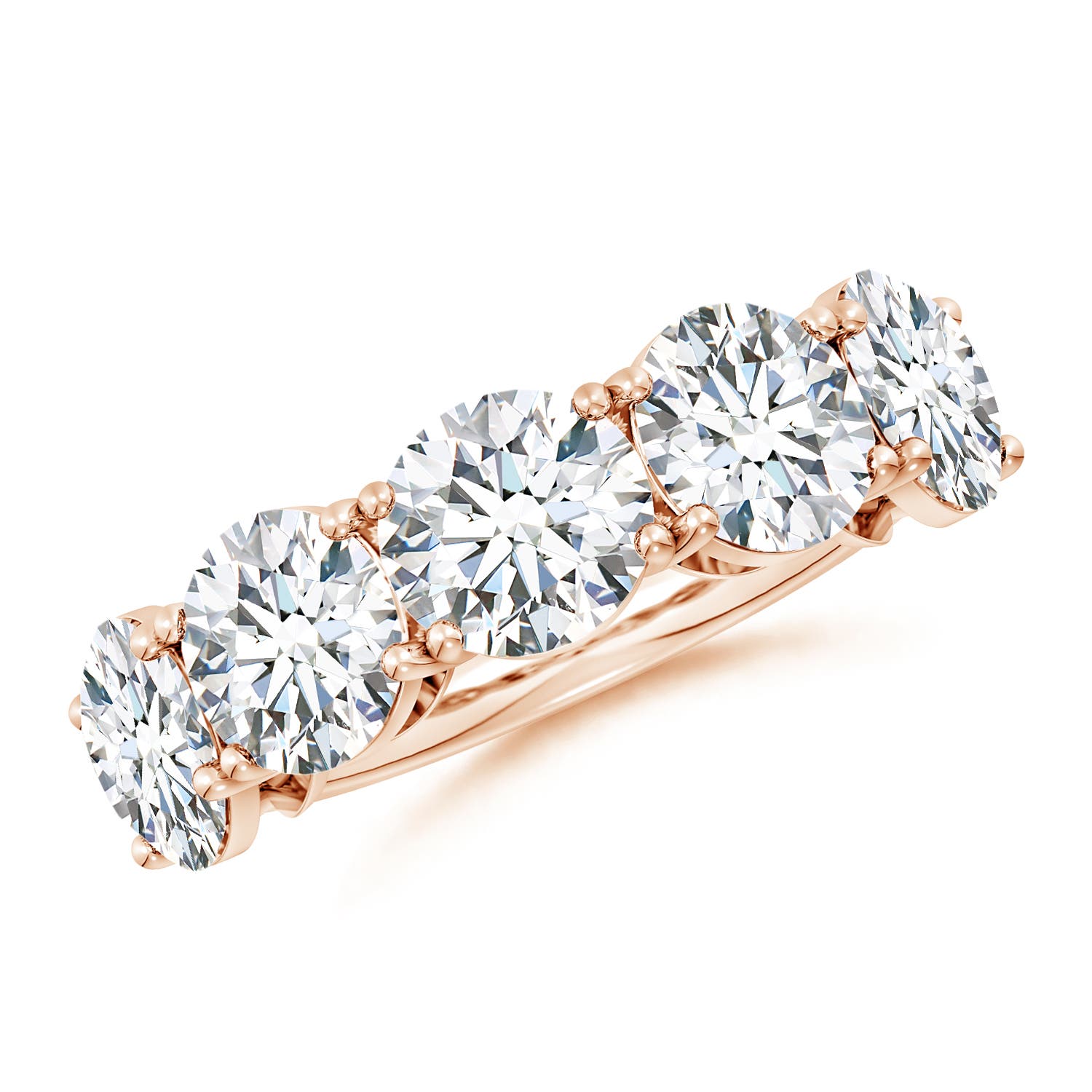 Angara 7.5 Carats Lab-Grown Round Diamond Five Stone Classic Anniversary Ring in 14K Rose Gold