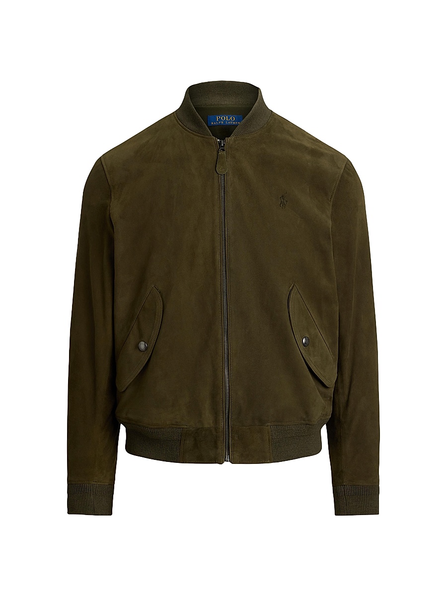 Men's Suede Zip-Front Bomber Jacket - Dark Loden