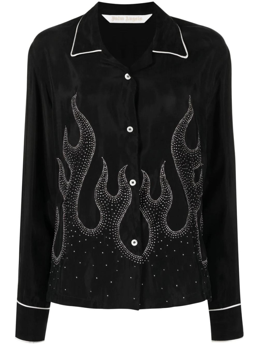 Flame-embroidered shirt - Black