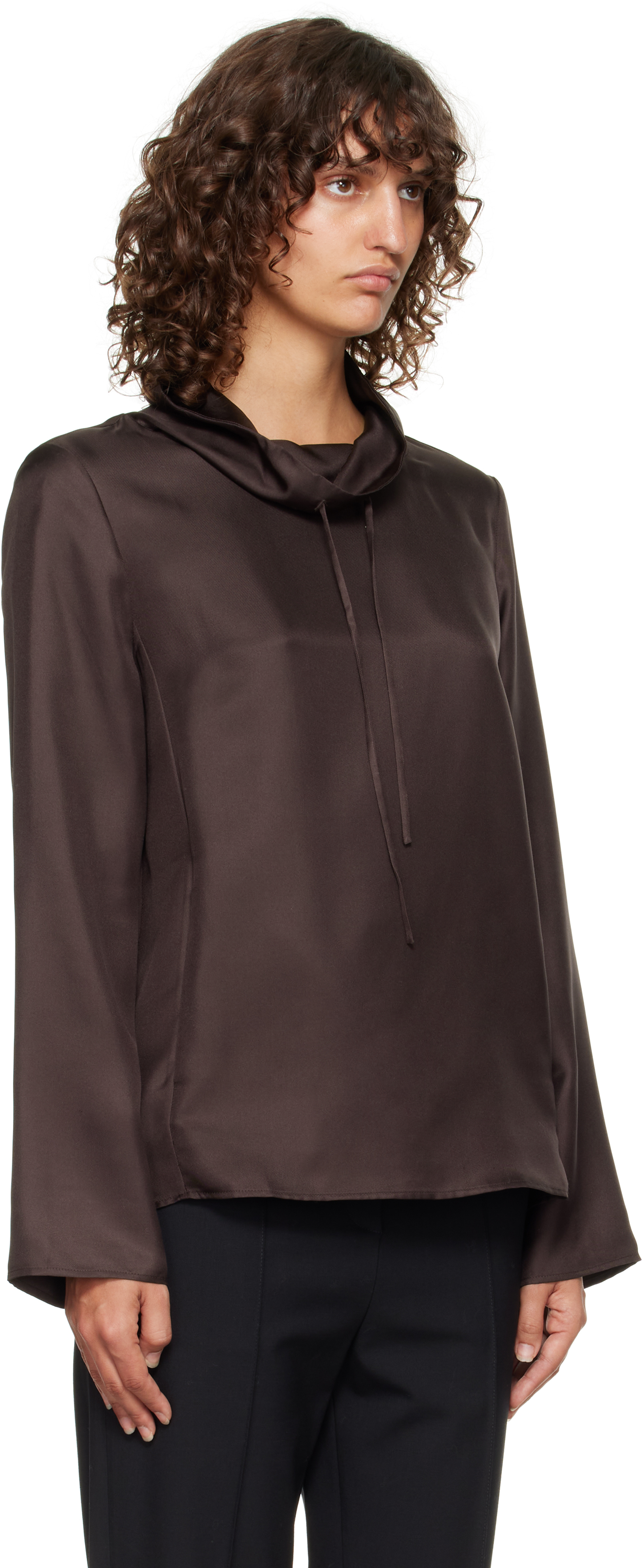 Brown Cyna Silk Blouse