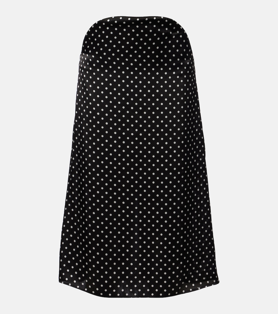 Cutout polka-dot silk midi skirt