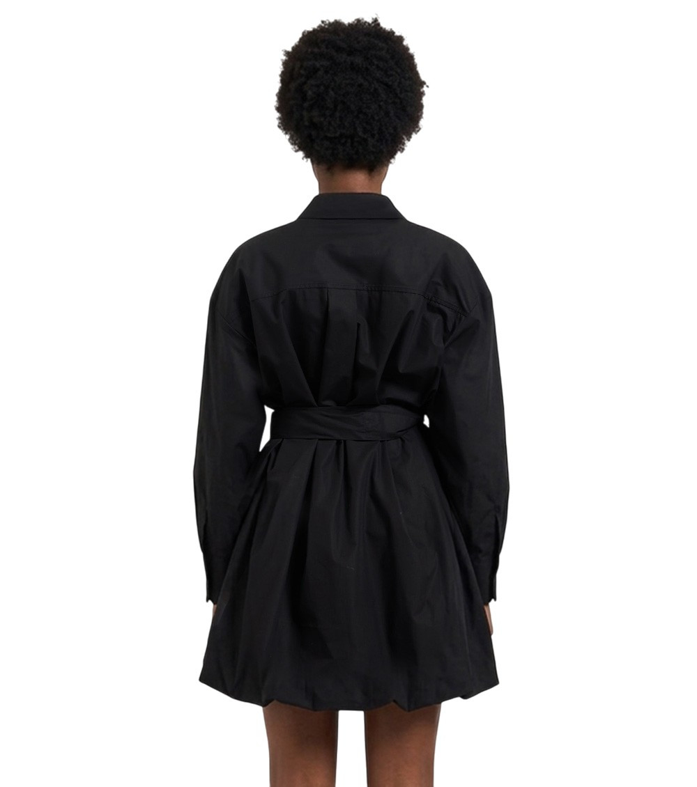 Black Solid Shirt Collar Mini Dress