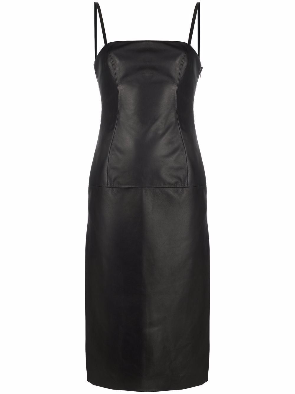 Strap-detail leather midi dress - Black