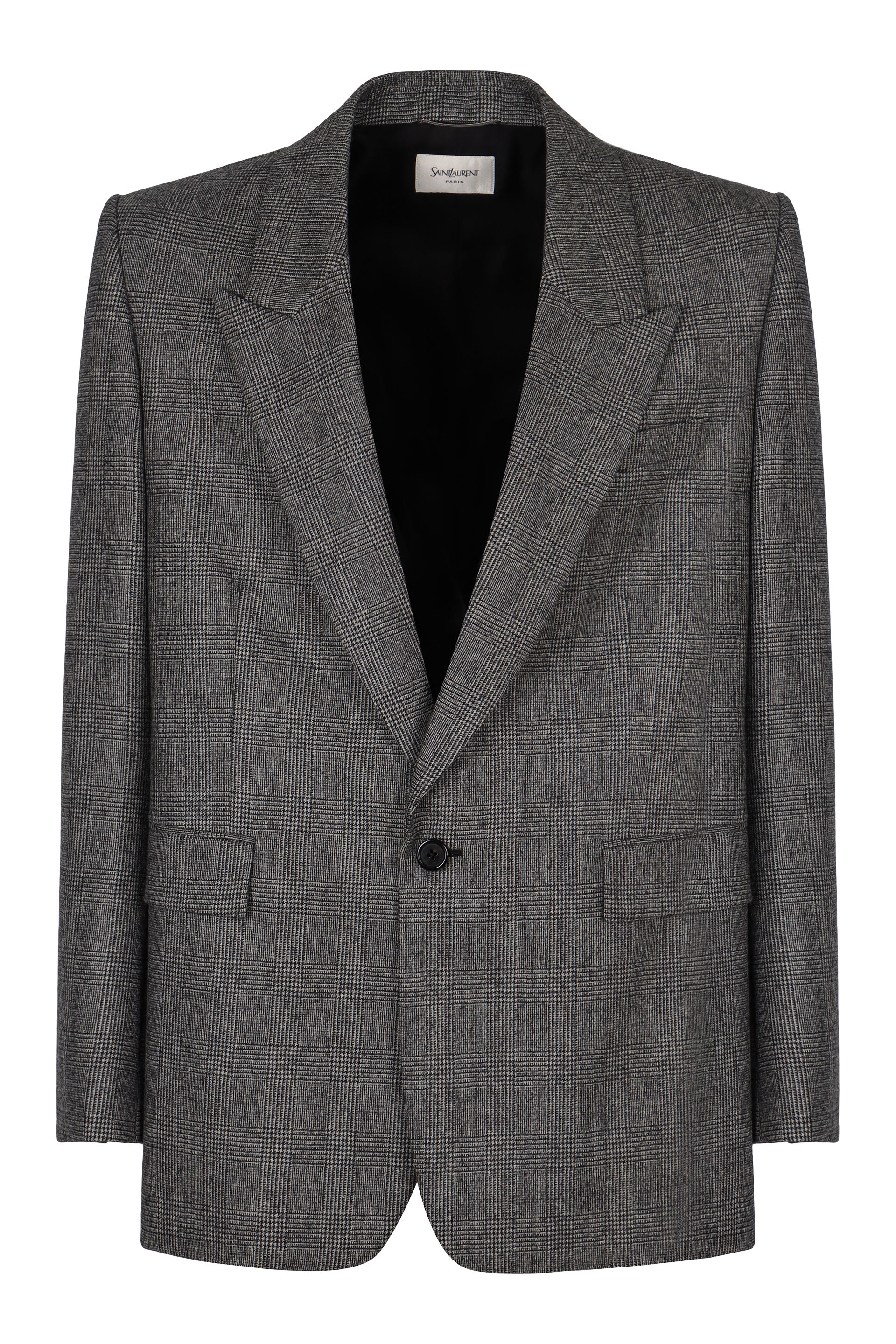Prince of Wales Wool Blazer — Black