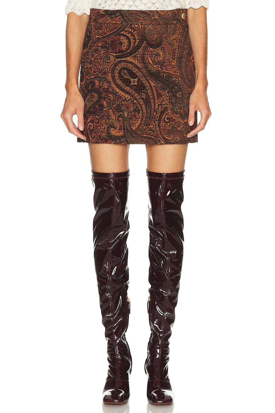 Chloe Wool Paisley Skirt in red