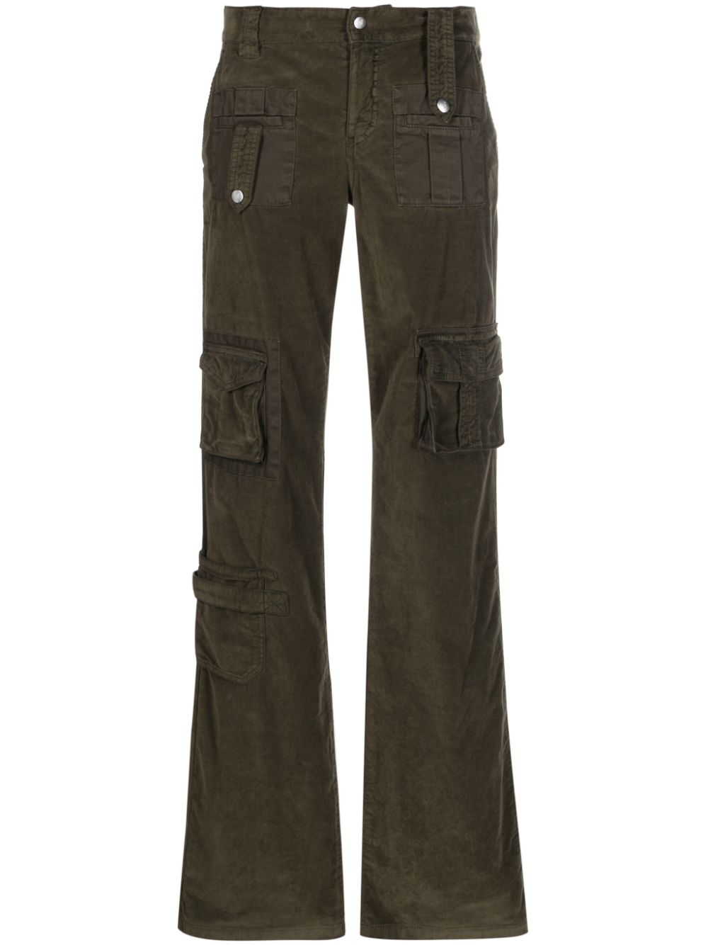 Velvet flared cargo trousers - Green