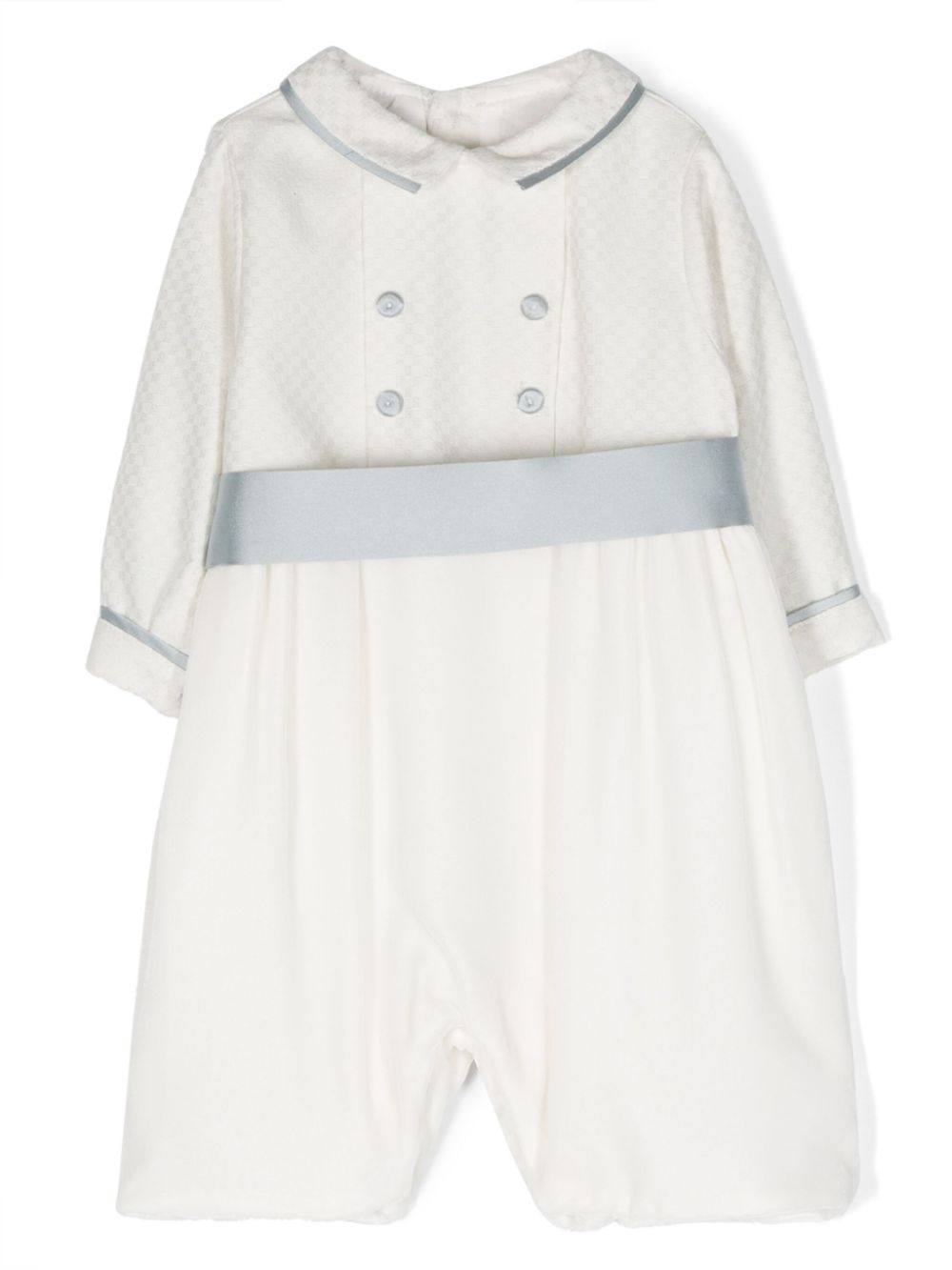 Check-pattern long-sleeve romper - White