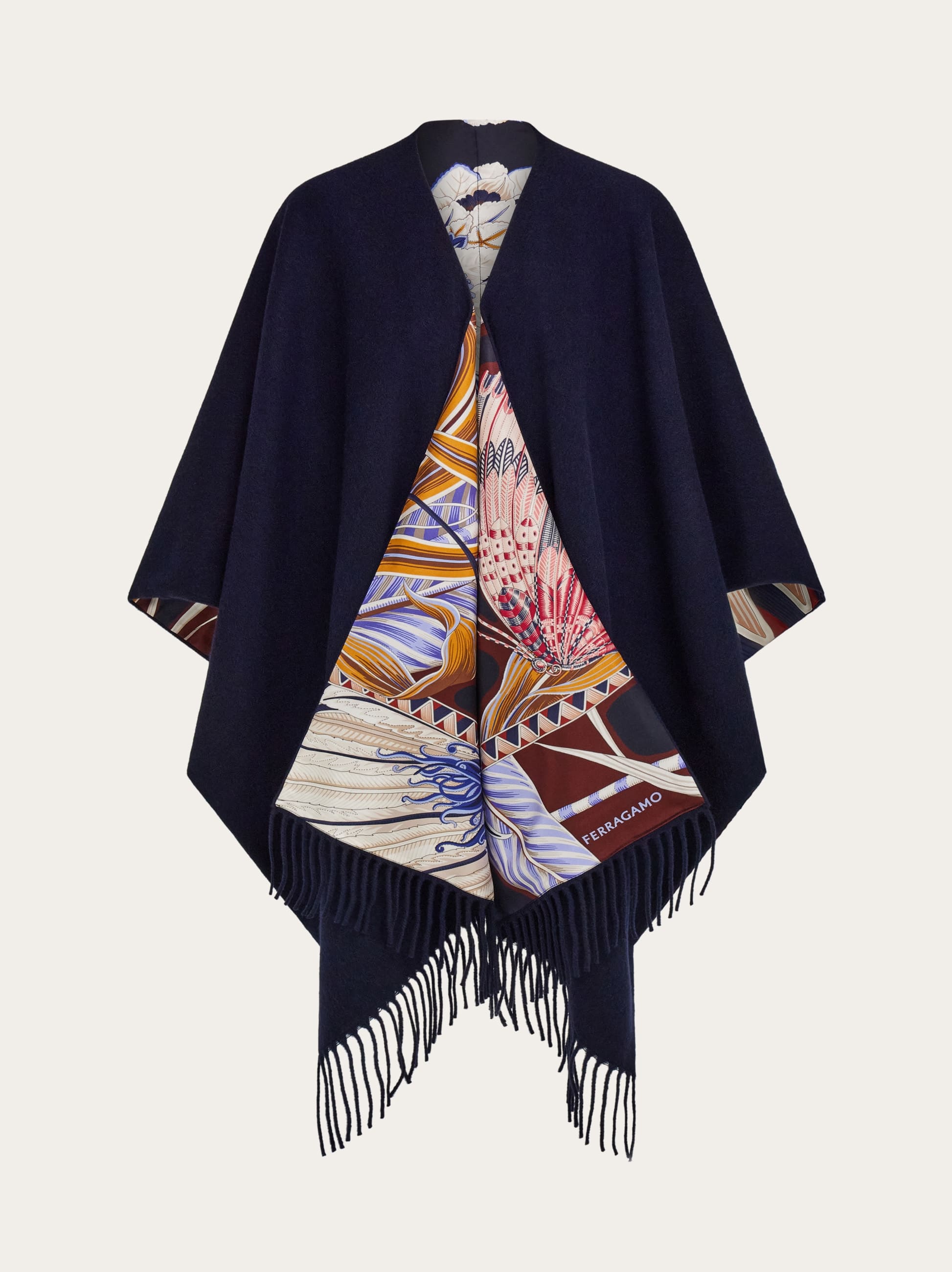 Women Cashmere and silk reversible cape Blue