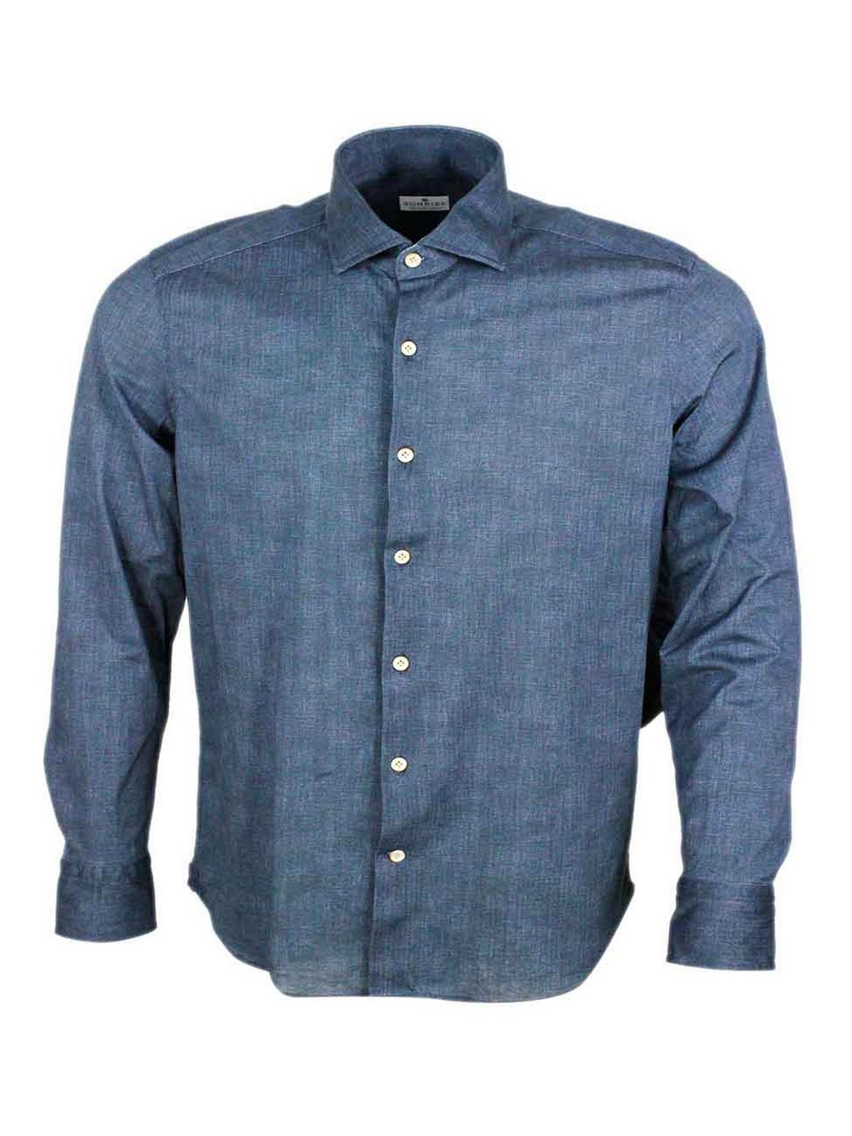 Shirts Blu Denim Dark 100co - Men