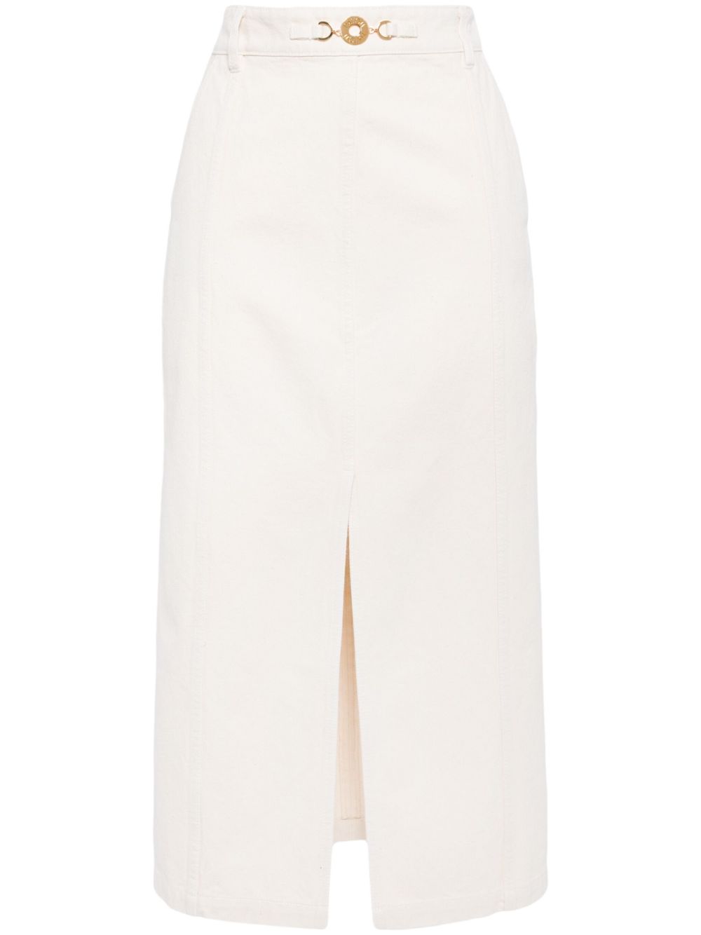 Front-slit denim midi skirt - Neutrals