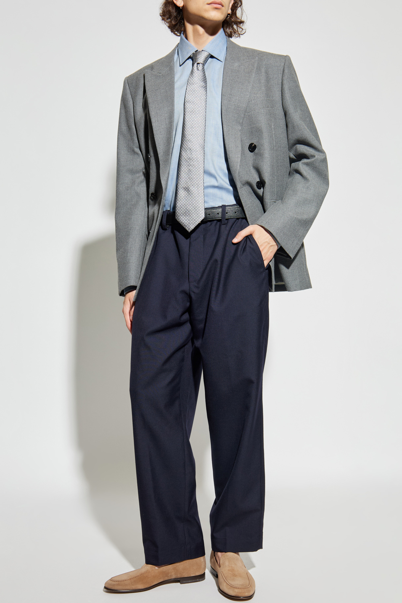 Shirt With A Herringbone Pattern, Men's, Blue