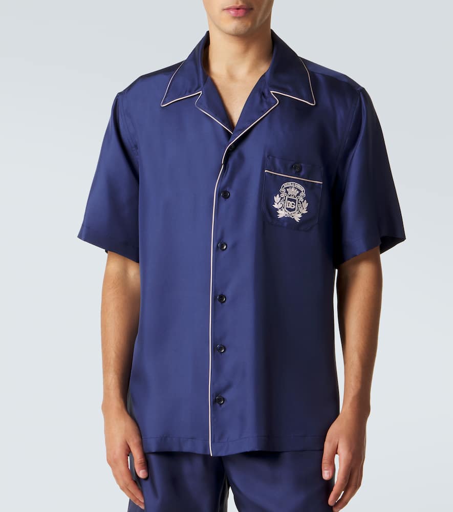 Logo silk satin bowling shirt