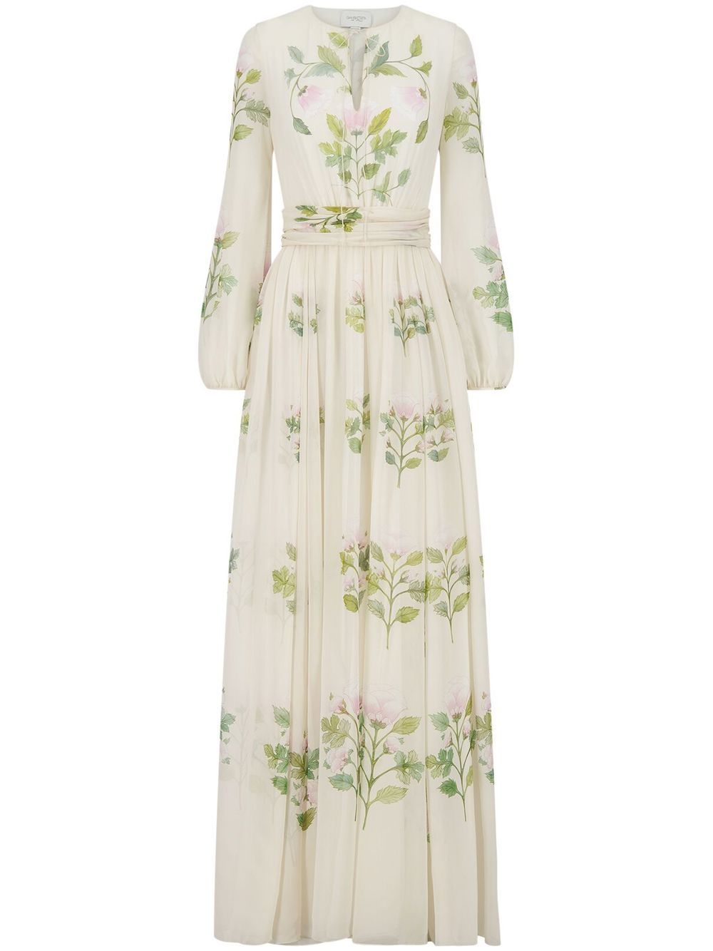 Floral-print belted maxi dress - White