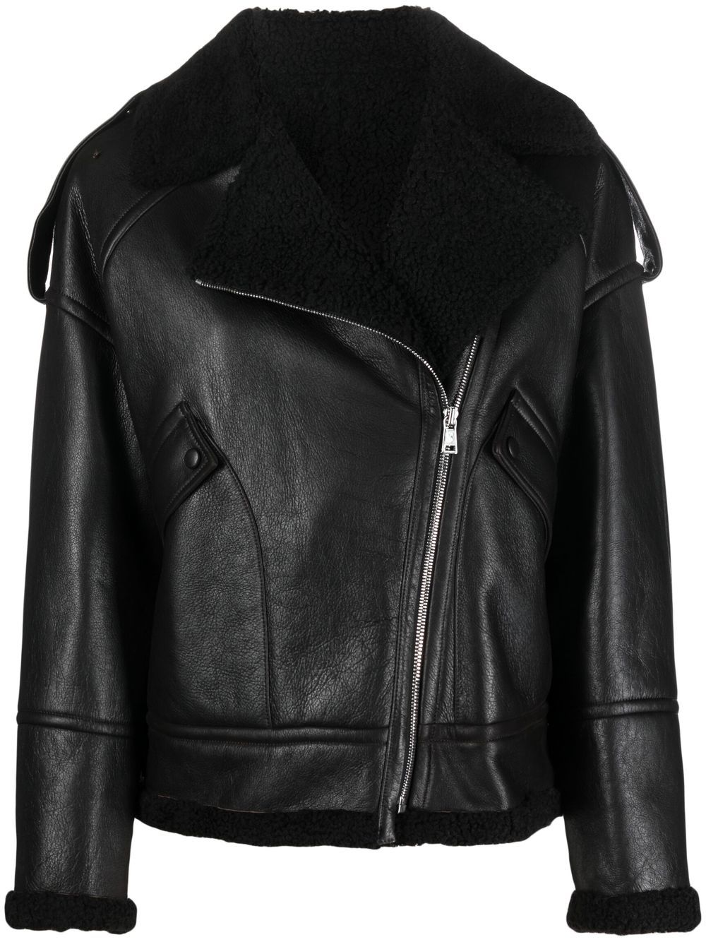 Cracked-effect biker jacket - Black