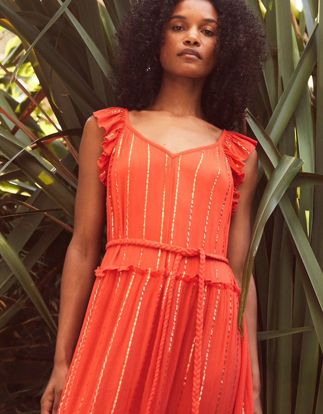 RO&ZO Women's Petite Coral Lurex Tiered Maxi Dress - Pink/Orange/Red
