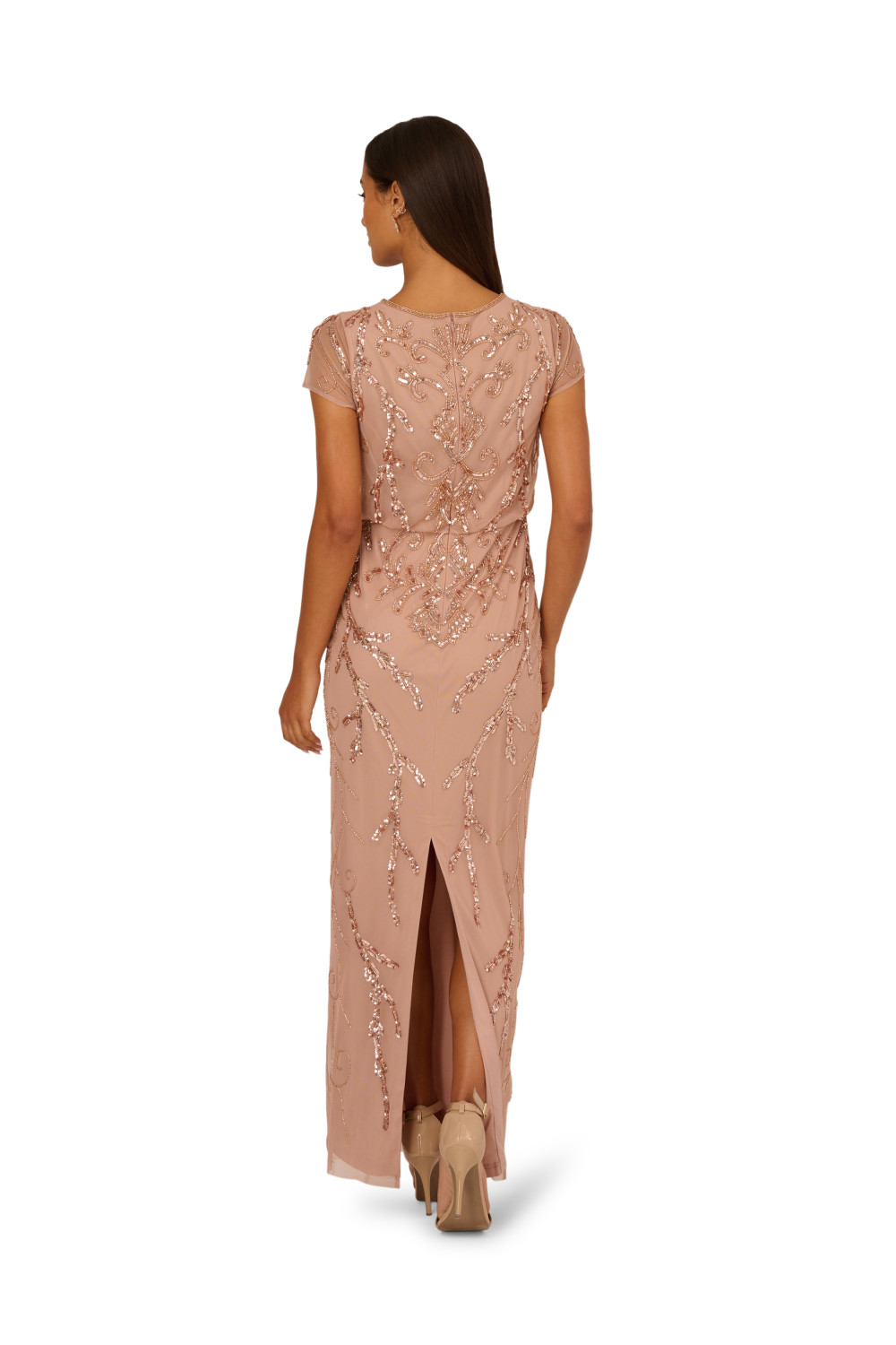 Adrianna Papell Womens Studio Bead Blouson Long Dress - Pink