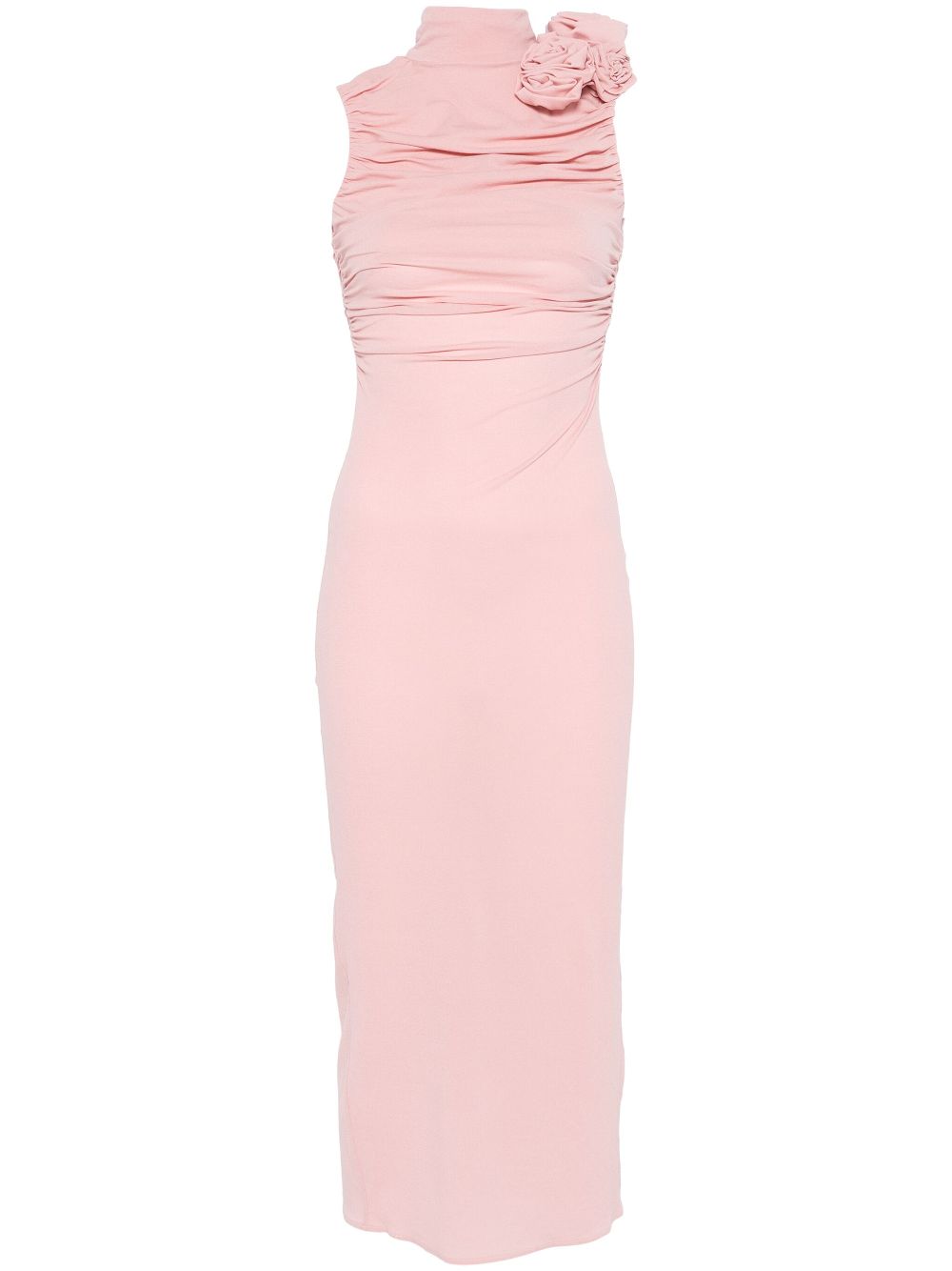Ruched mock-neck midi dress - Pink
