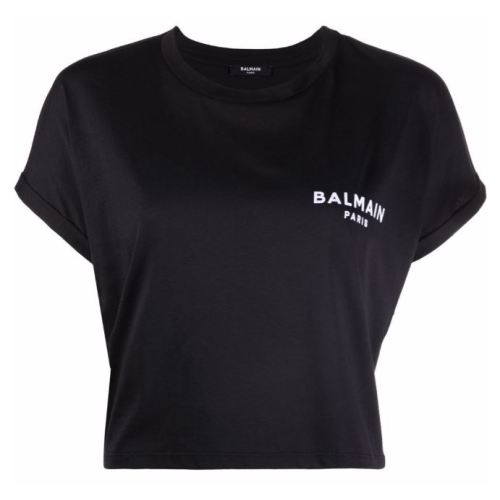 Logo-embroidered cropped T-shirt - Black
