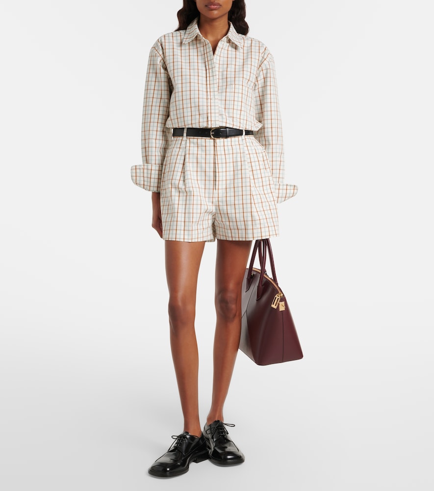 Checked pleated cotton shorts