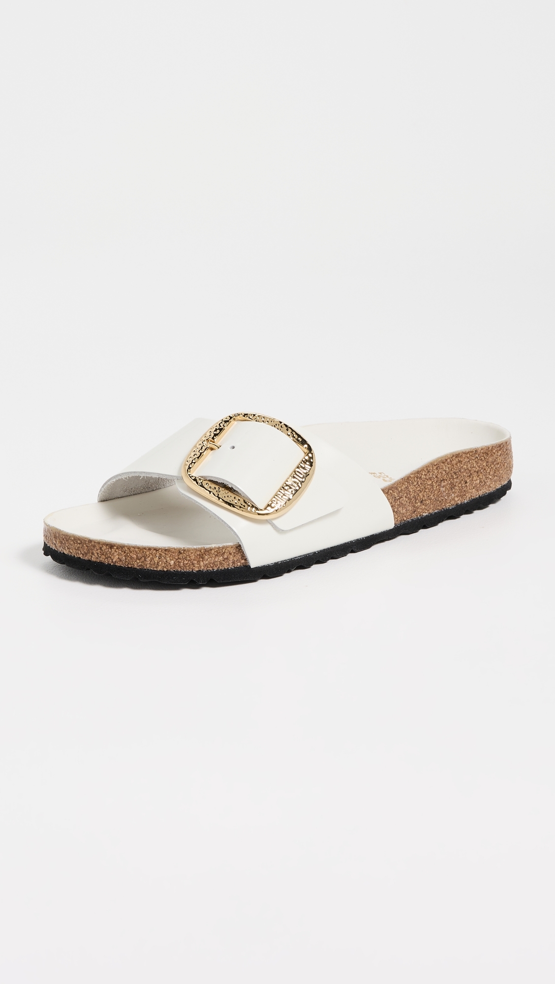 Birkenstock Madrid Big Buckle Gold Hammered Sandals Antique White