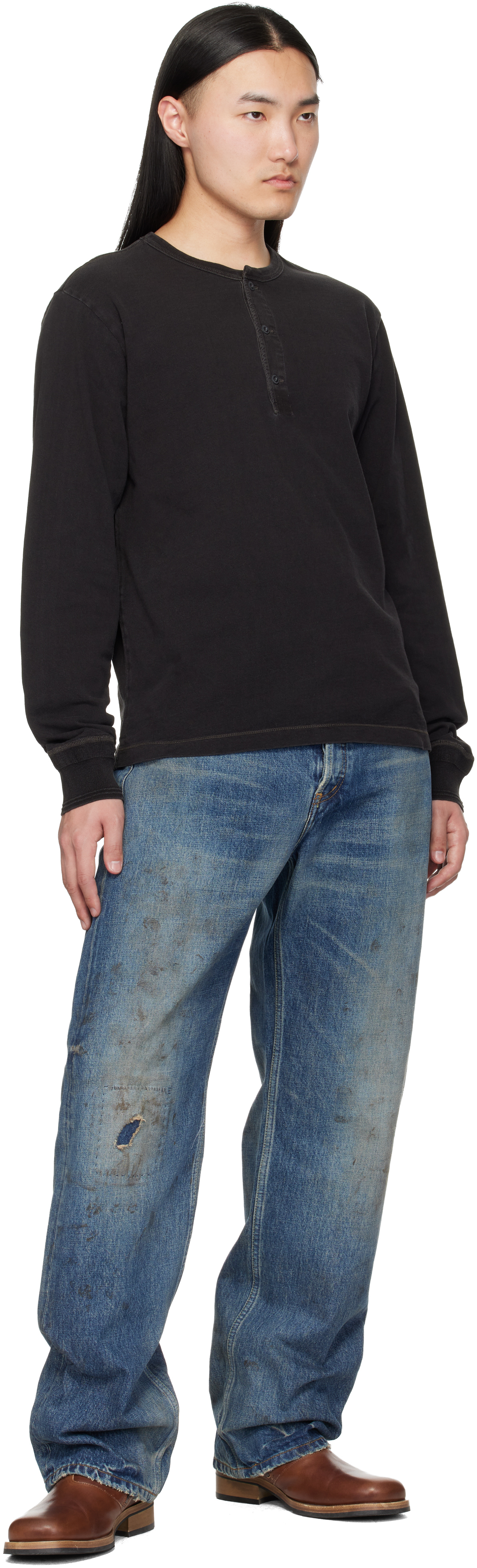 Black Indigo Jersey Henley