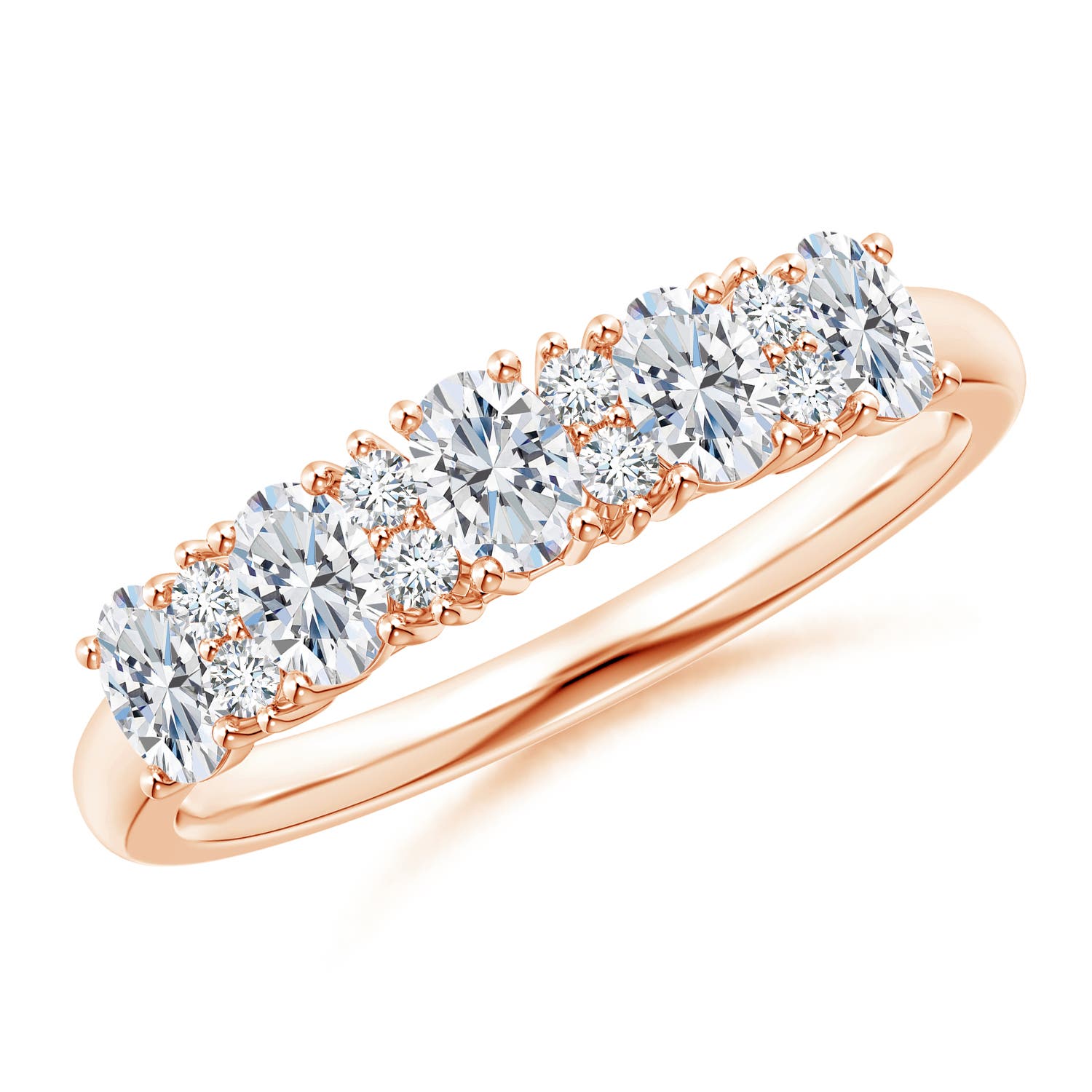 Angara 0.6 Carat Five Stone Oval Diamond Wedding Ring with Accents in 14K Rose Gold