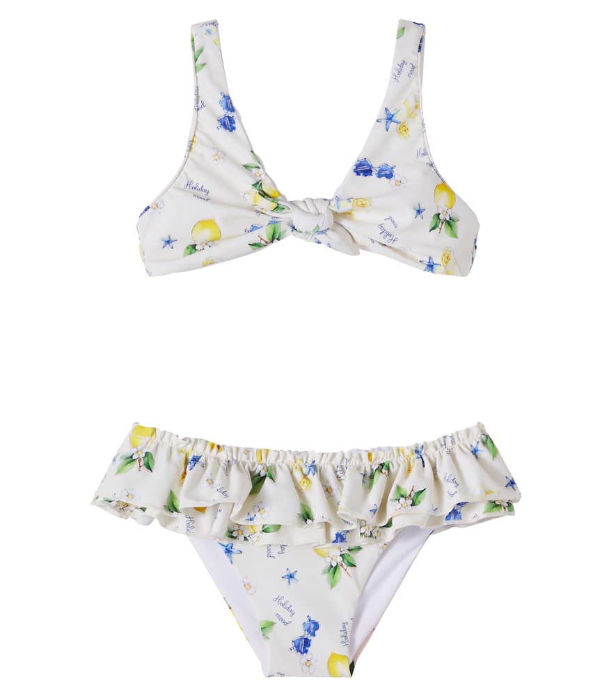 Printed ruffled bikini