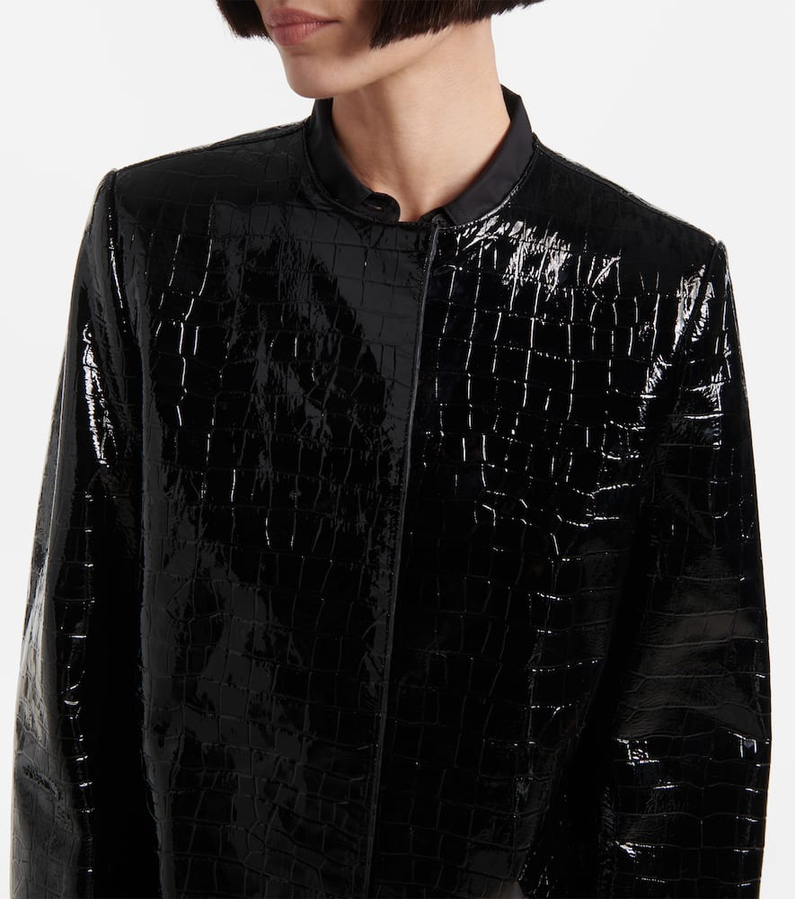 Croc-effect embossed leather coat